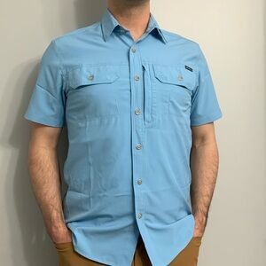 Solid blue casual S/S button down